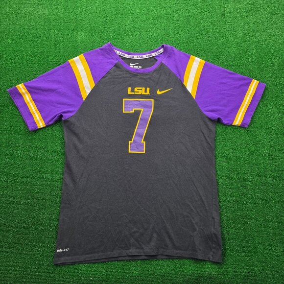 Louisiana State Tigers Tshirt Mens Large Black Nike LSU #7 College‎ Football - Picture 1 of 11